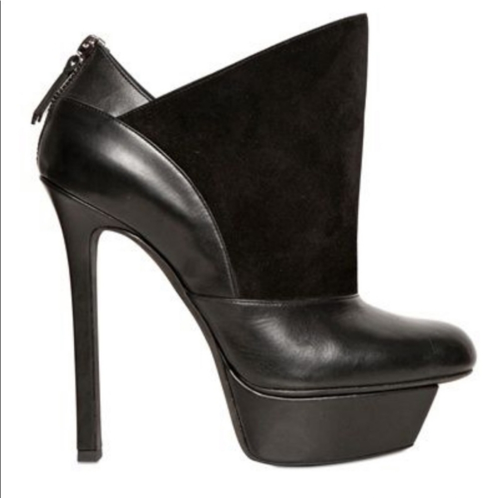 Diego Dolcini Black Leather Suede Platform Bootie Heels 9.5
